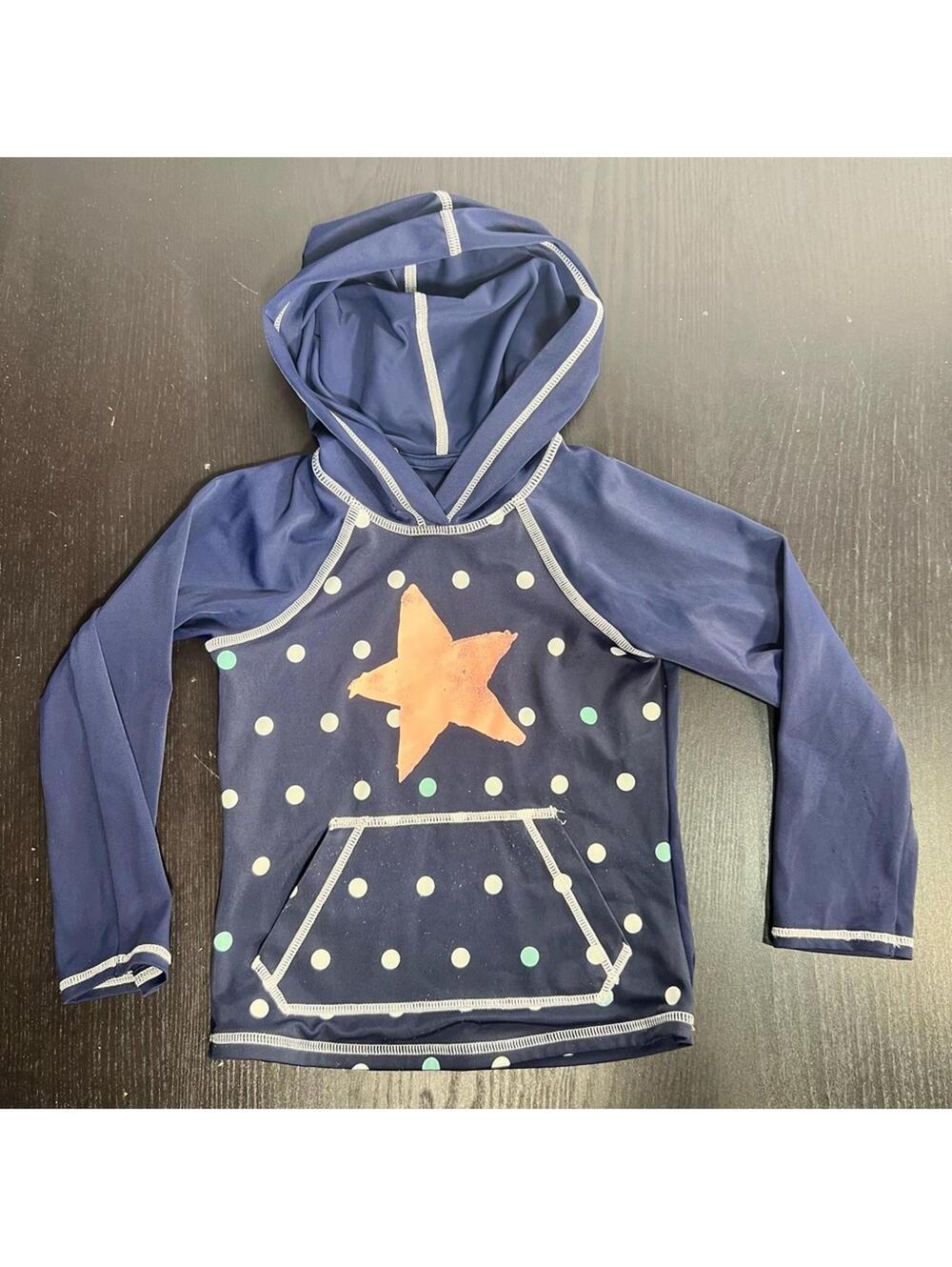 Lands' End Blue and Orange Swim Coverup with Hood and Star Design